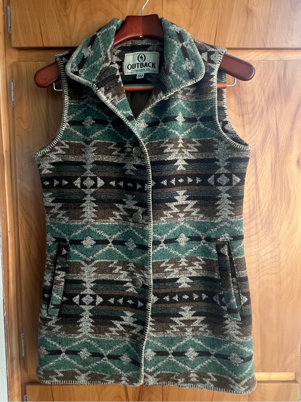 Outback Trading Co. Maybelle Vest. Green & Brown Small